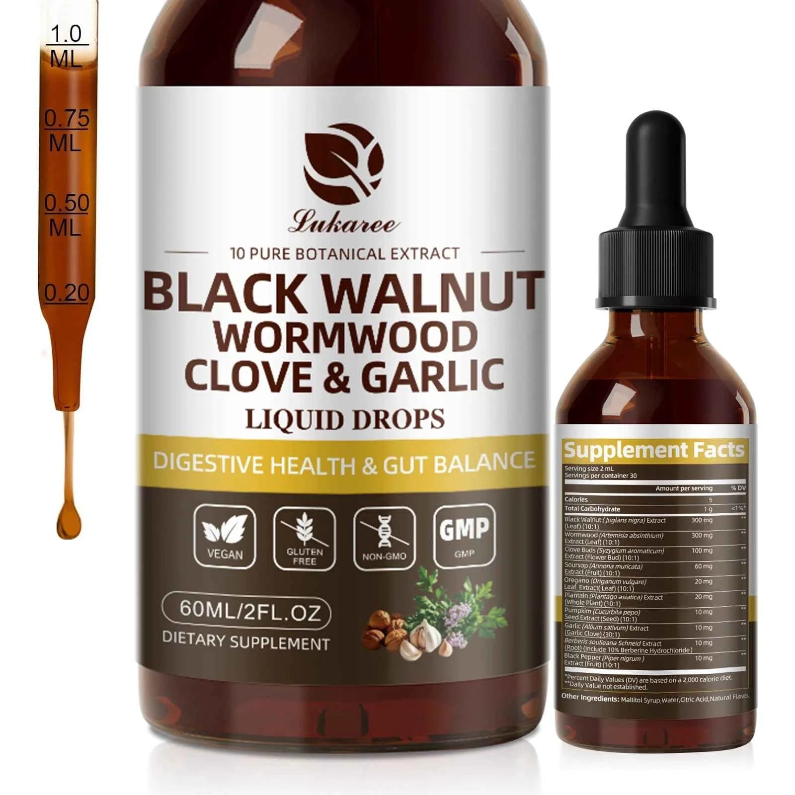 Lukaree 60ml Black Walnut Drop for Digestion and Immune Health Detox