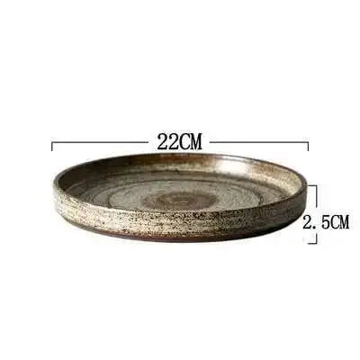 Retro Handmade Stoneware Rice Soup Bowl Tea Cup Round Steak Salad Dinner Plate Dishes Home Dining Dish Japanese Tableware Set