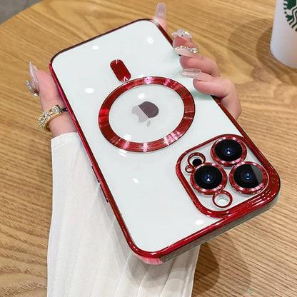 Plating For Magsafe Magnetic Phone Case For iPhone 16 15 14 13 12 11 Pro Max 16 Plus Wireless Charging With Lens Protector Cover