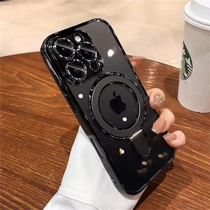 Luxury For Magsafe Bracket Case For iPhone 16 15 14 13 12 11 17 Pro Max 15 Plus Magnetic Ring Stand Holder Clear Acrylic Cover