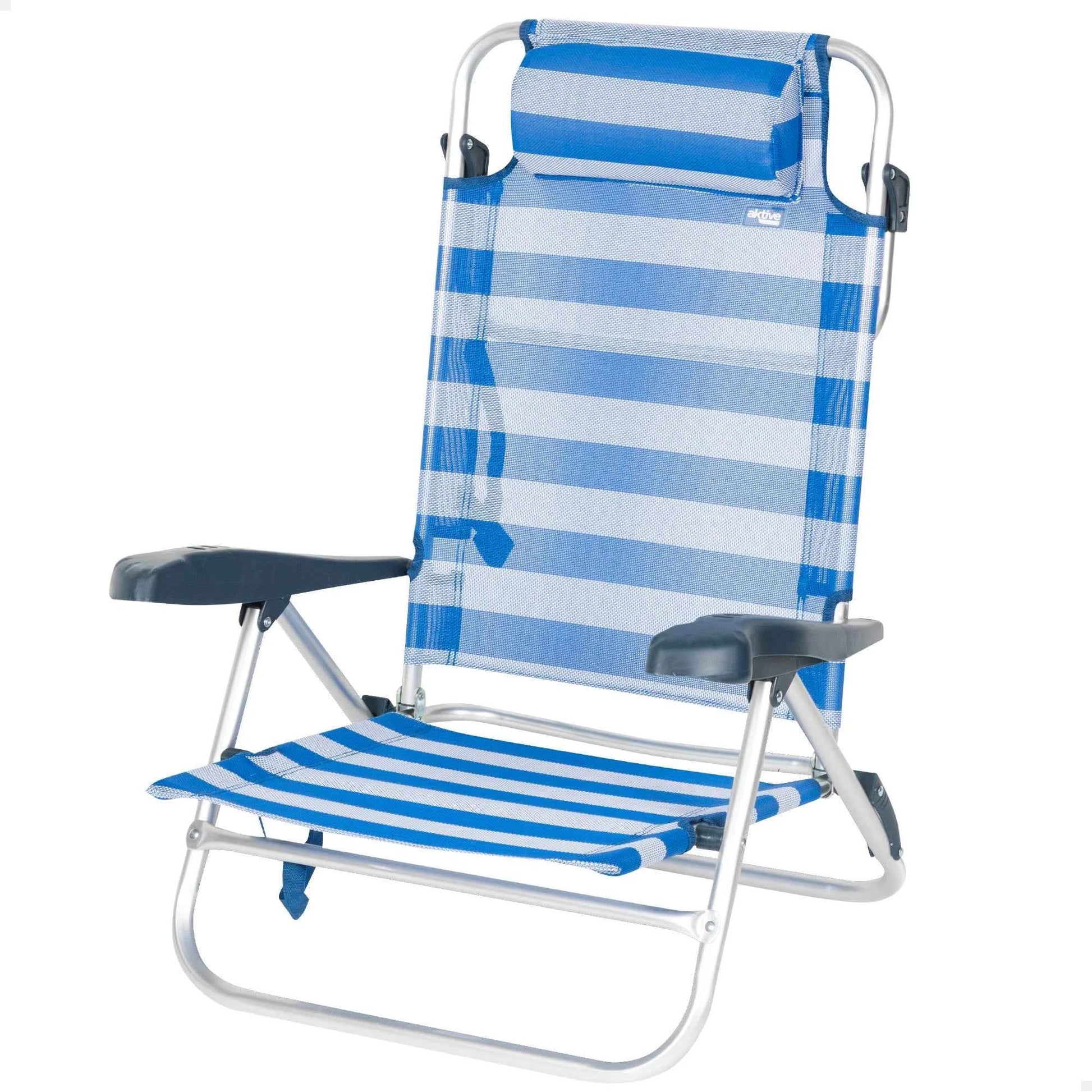 AKTIVE folding beach chair, 47x49x82 cm, 8 positions, padded cushion, carrying handles, with armrest, max weight 110 kg, beach chairs, low beach chairs, reclining beach chair, multi-position Chair