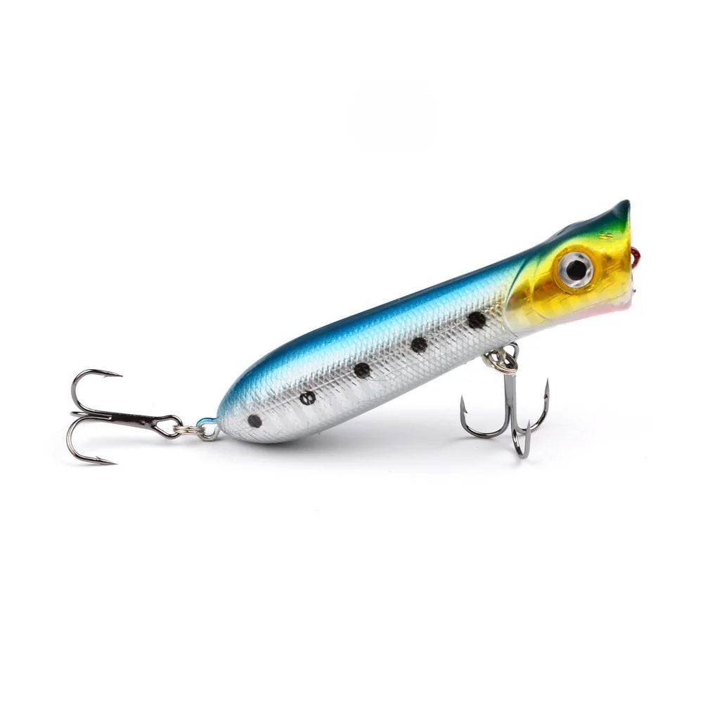 Popper Hard Bait Wobbler Lure 80mm 12g 6 Hook Floating Trailer Ocean Fishing