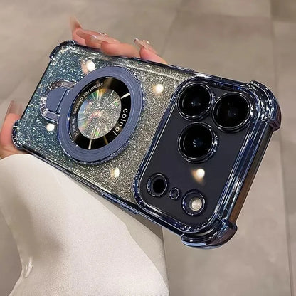 Glitter Ring Holder for Magsafe Case for iPhone 14 15 16 17 Pro Max Plus 13 12 11 Air Bracket Gradient Camera Film Bumper Cover