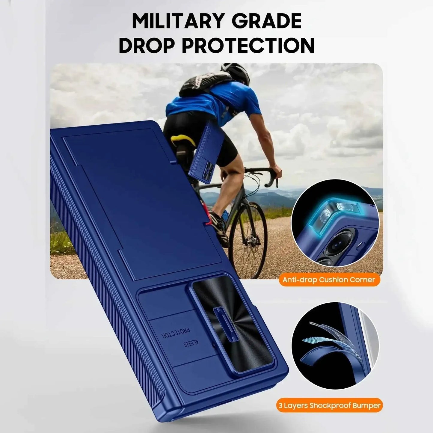 Halloween Gifts for Galaxy Z Fold 7 RFID Wallet with Cards Holder,Hinge Cover,Camera Cover,Shockproof Silicone Phone Case-Blue