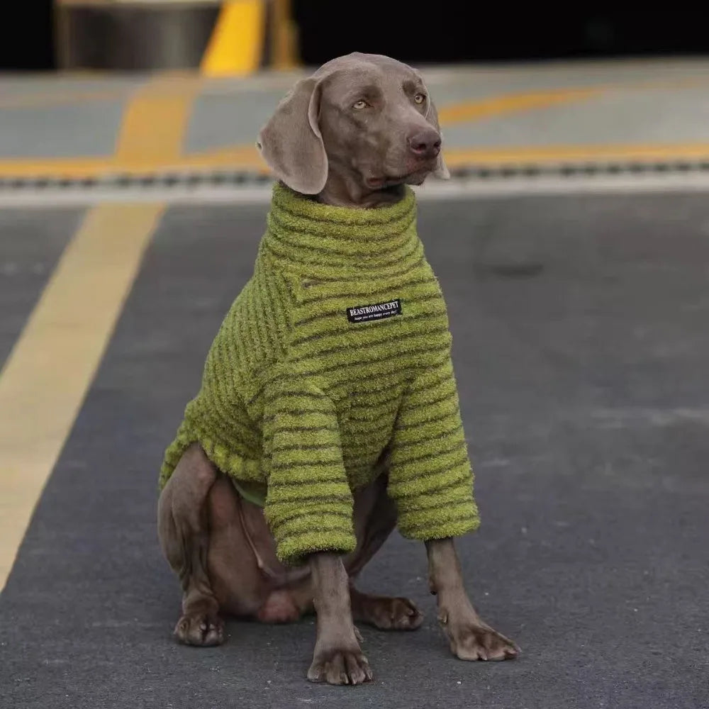 Fashion Polyester Stripe Fleece Dog Pullover Thickened Winter Warm Dog Sweater Dog Turtleneck Sweatshirt Medium Large Dogs