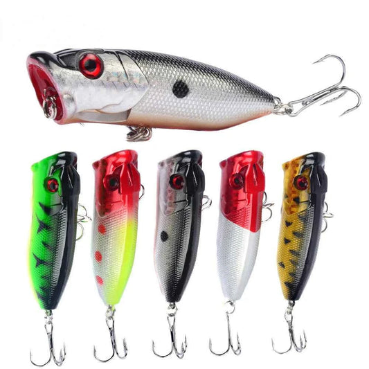 Topwater Popper Lures 6.5cm 12g Hard Bait Wobblers With 6 Hooks