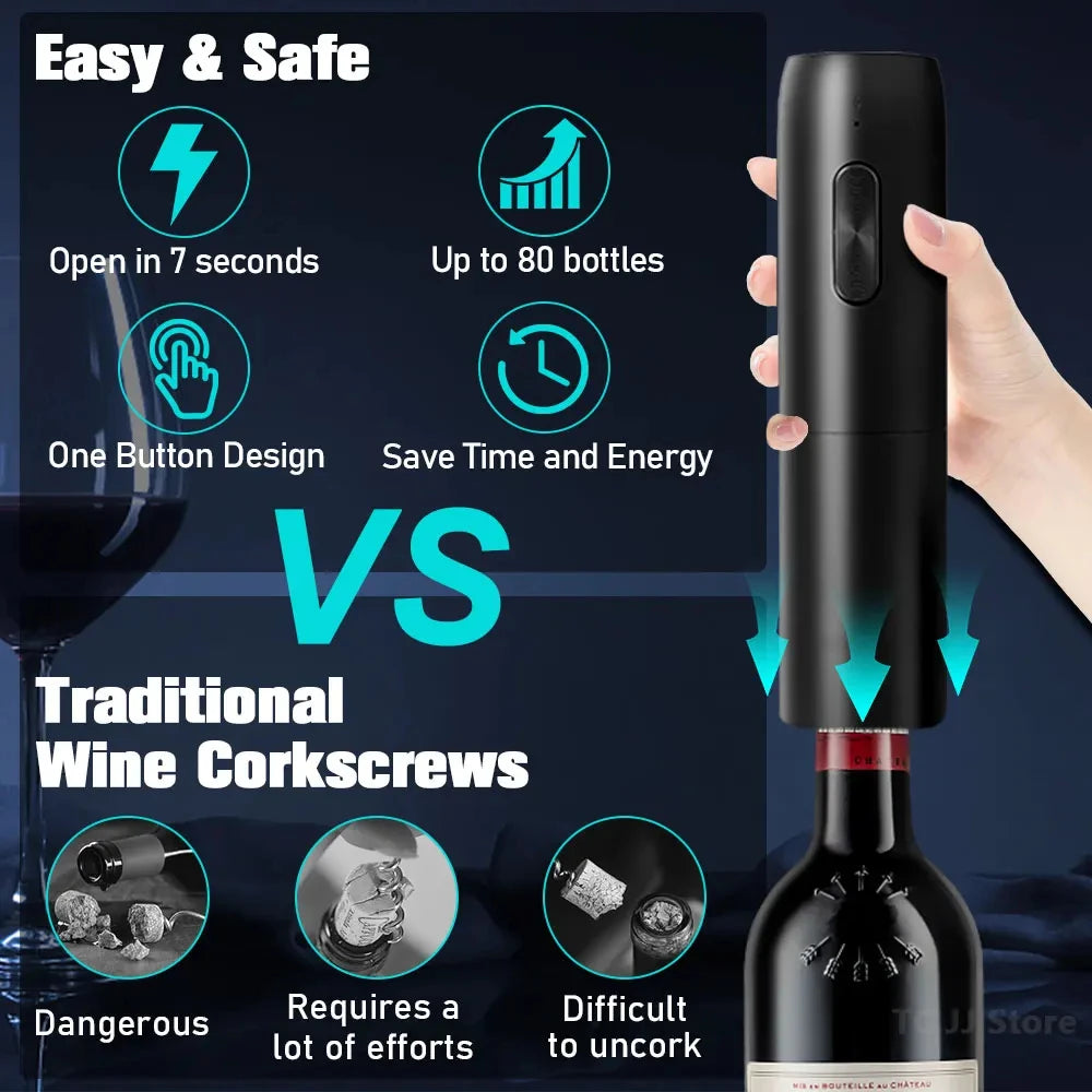 Electric Wine Bottle Opener Gifts Set Rechargeable Black Automatic Wine Opener with Led Light USB Charging Wine Corkscrew Kit