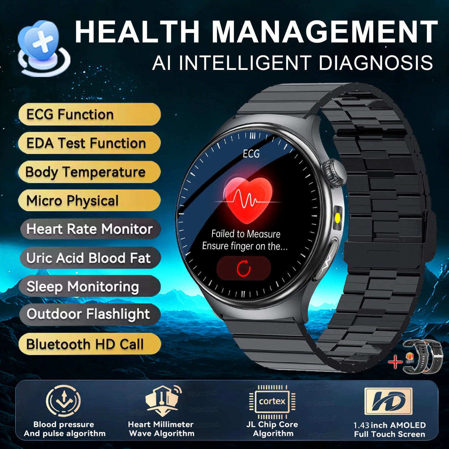 2026 New upgrade Health Check Smart Watch ECG Blood Lipid Uric Acid Body Fat BP Sport Waterproof HD Call Smart Watch Man Women
