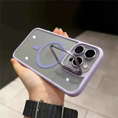 Luxury Magnetic Shockproof Phone Case For iPhone 11 12 13 14 15 16 Pro Max Plus Magsafe Glass Lens Stand Protection Back Cover