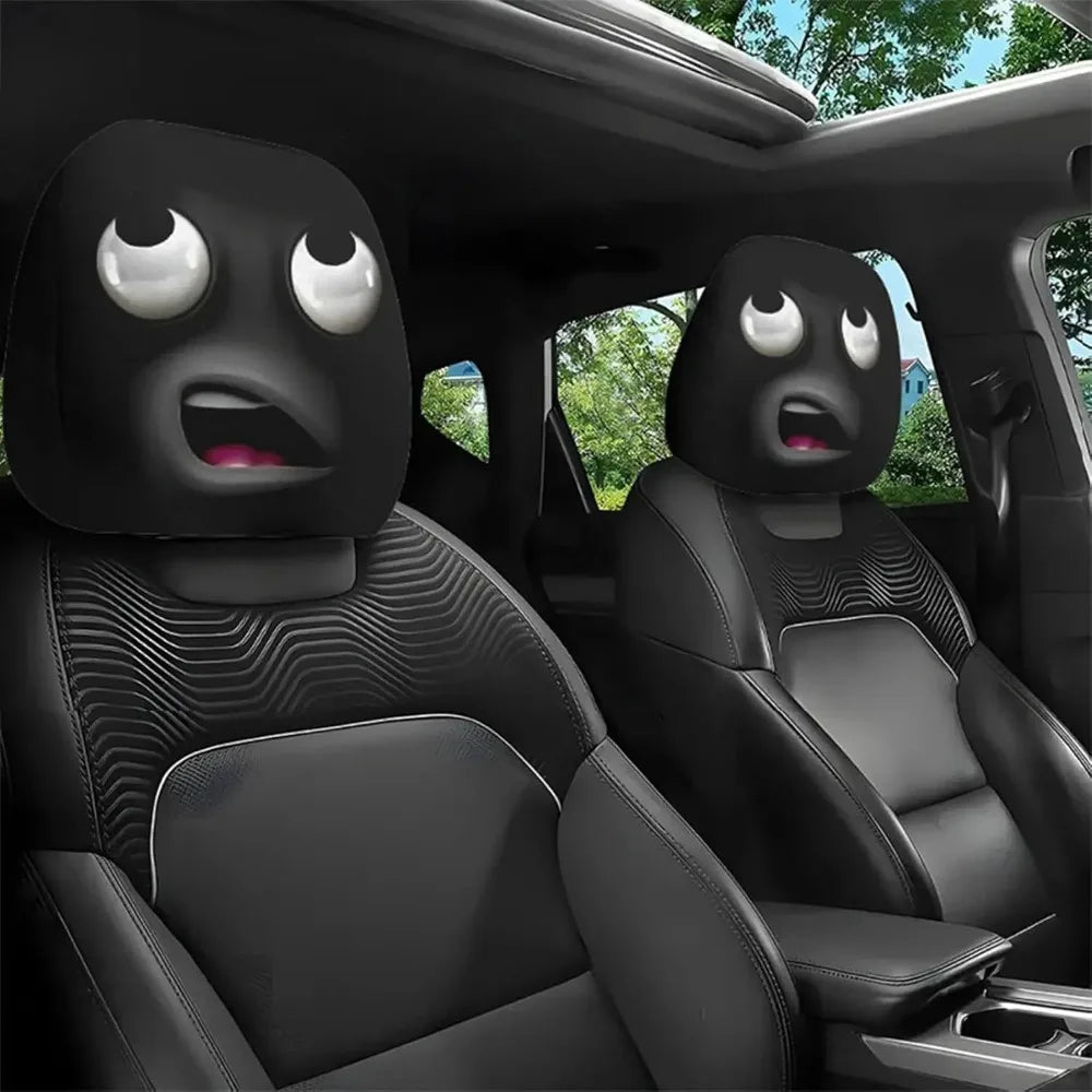 A set of exaggerated and entertaining car interior headrest covers for 2026, featuring humorous facial expressions and unique decorations.