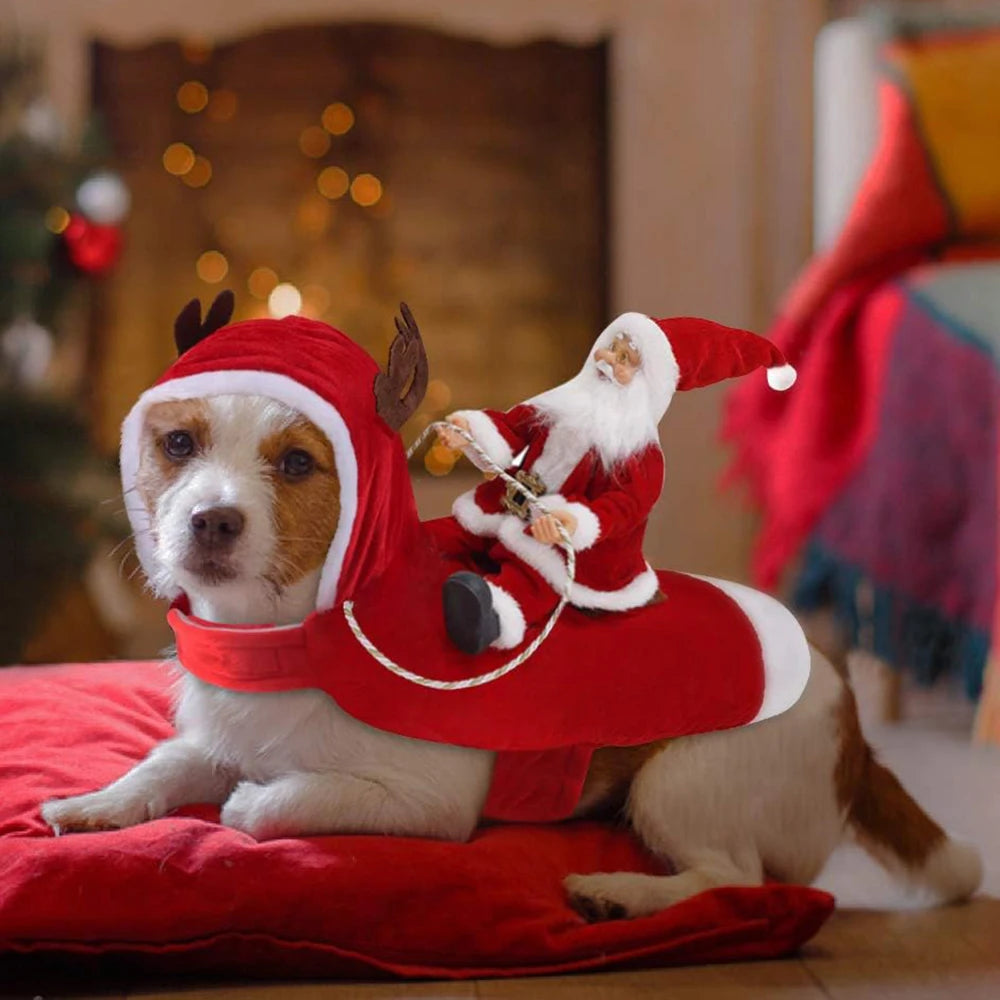 Funny Christmas Pet Cosplay Clothes for Small Medium Dogs Cats Warm Dog Cloak with Santa Claus Pet Costume Happy New Year Gift