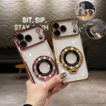Luxury Shockproof Plating Bright Stand Case for iPhone 17 Air 16 15 14 13 12 11 Pro Max Plus X XS XR for Magsafe Magnetic Cover