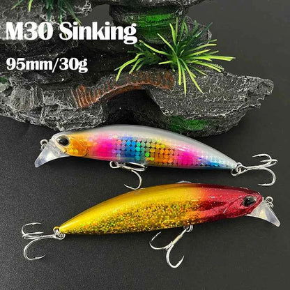 95mm 30g Heavy Sinking Minnow Lures Deepwater Casting Wobbler Seabass Trout