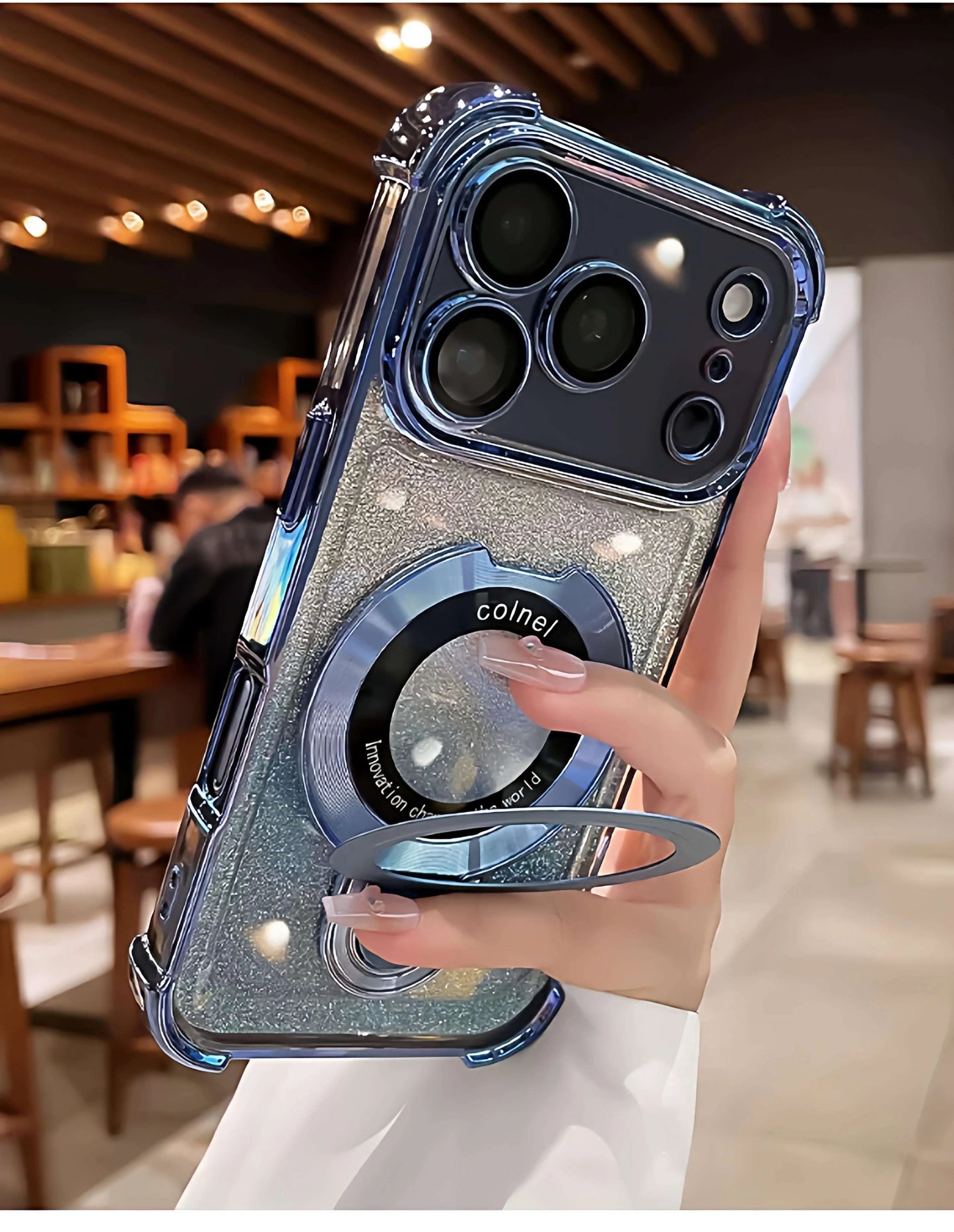 Glitter Ring Holder for Magsafe Case for iPhone 14 15 16 17 Pro Max Plus 13 12 11 Air Bracket Gradient Camera Film Bumper Cover