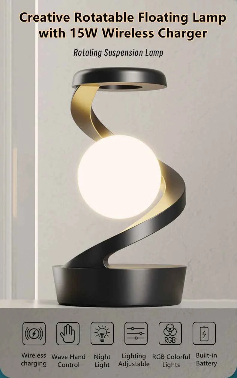 Rotating Floating Table Lamp With 15W Wireless Charger And RGB Light