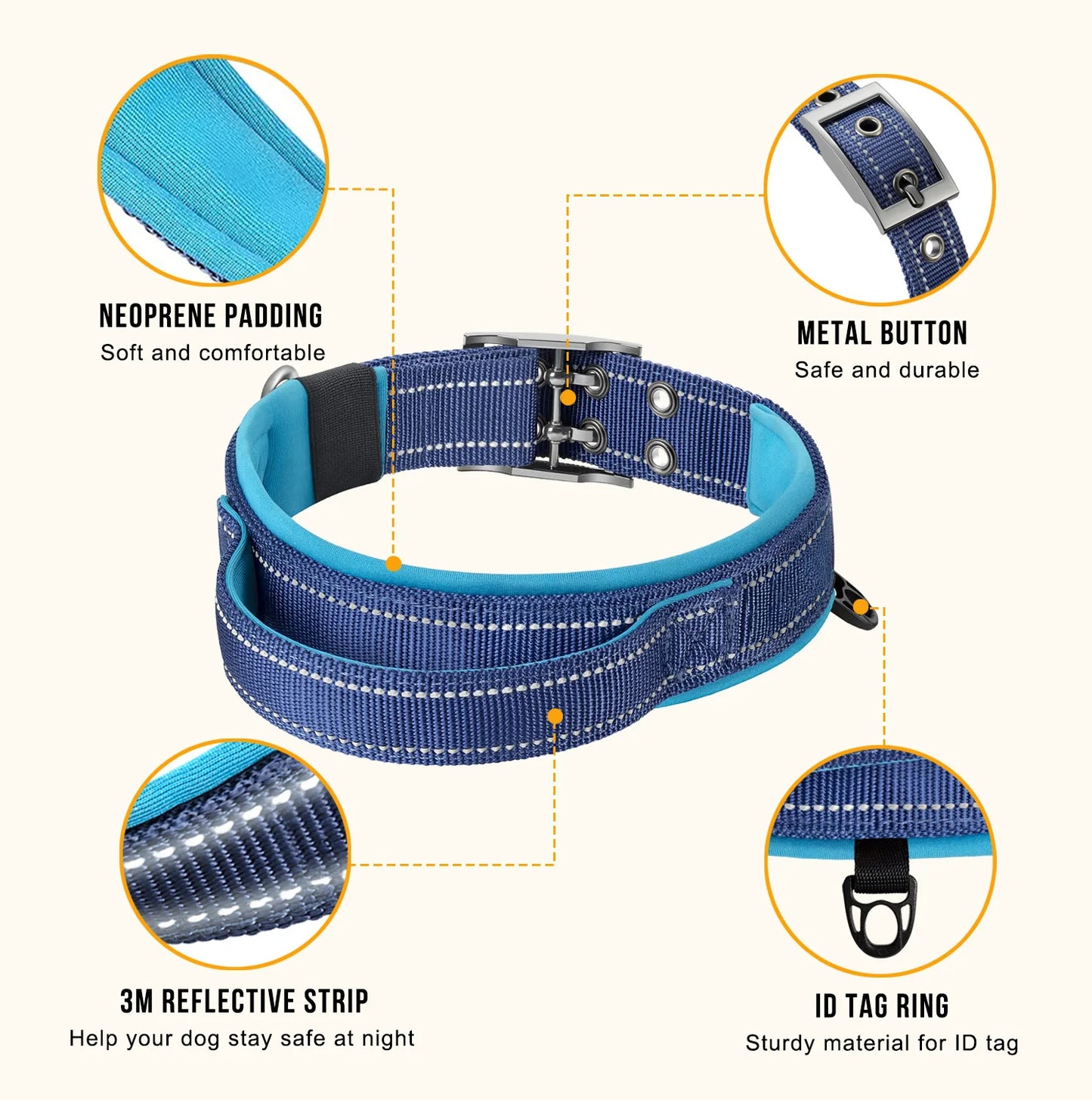 Durable Tactical Dog Collar for Medium to Large Dogs, Adjustable Heavy-Duty Nylon Webbing, Quick Release, Zinc Alloy Metal Buck