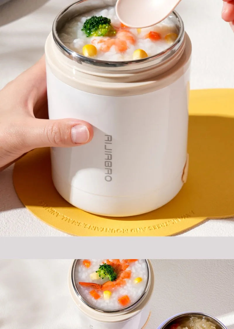 JUSTINLAU 600ML USB Electric Heating Lunch Box 304 Stainless Steel+PP Portable Food Warmer with Spoon for Working&camping Use