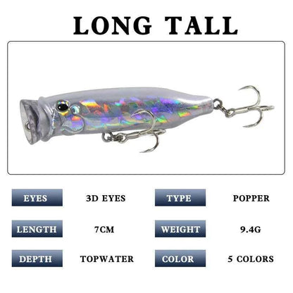 7cm Popper Lure 9.4G Topwater Plastic Swimbait For Perch Fishing Tackle