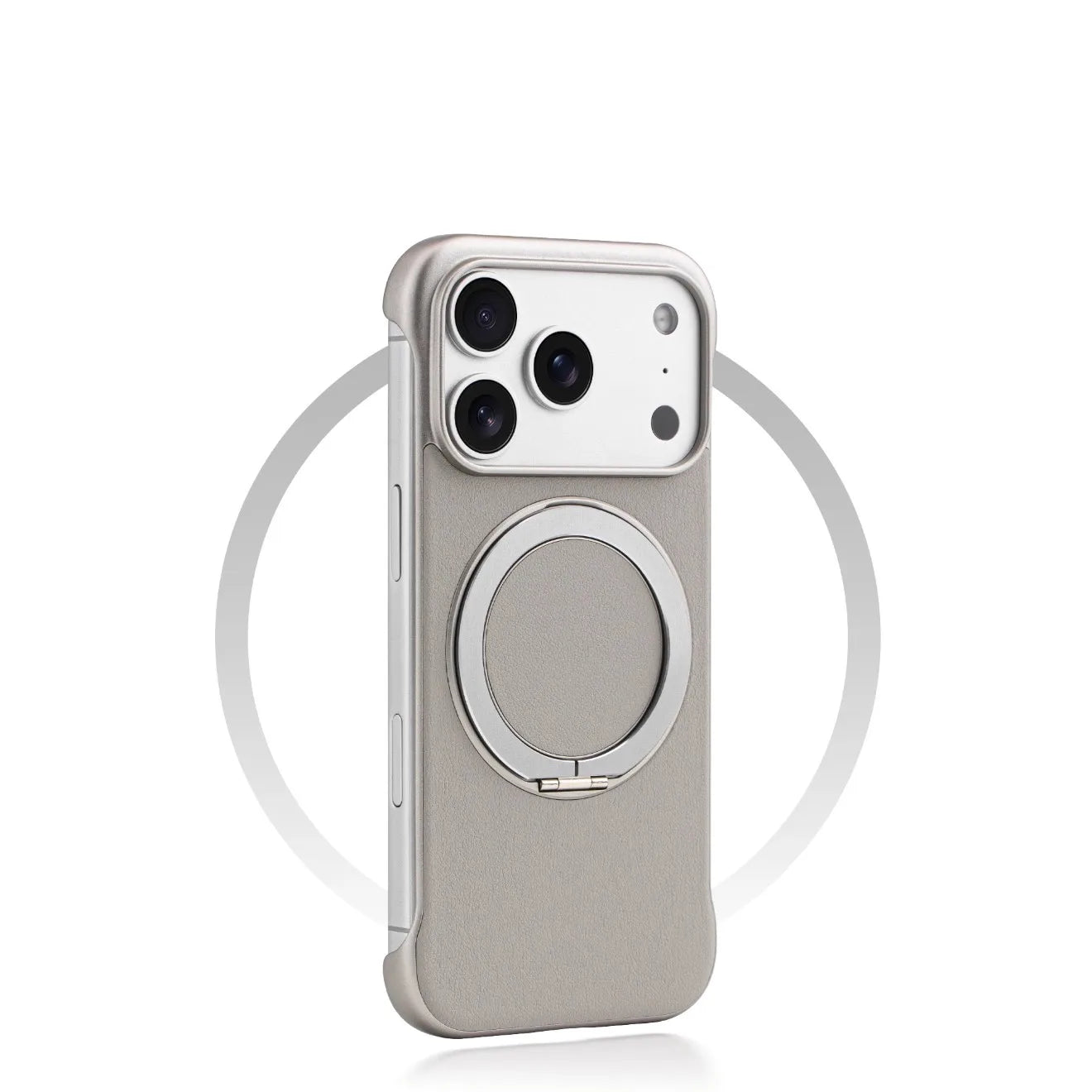 Borderless Leather Ring Holder Bracket Phone Case For iPhone 17 Air 16 15 14 13 12 11 Pro Max Plus Magnetic Magsafe Hard Cover