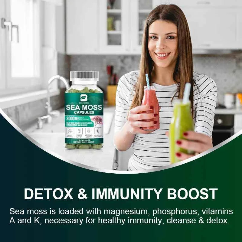 Beworths Organic Sea Moss Pills 120 Count For Immune Support And Thyroid Health