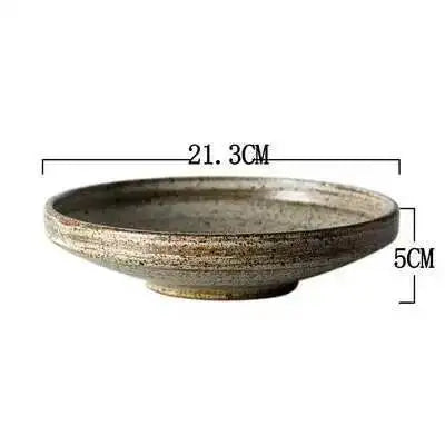 Retro Handmade Stoneware Rice Soup Bowl Tea Cup Round Steak Salad Dinner Plate Dishes Home Dining Dish Japanese Tableware Set