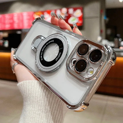 Fashion Plating Magnetic Bracket Case for iPhone 17 16 15 14 13 12 Pro Max Case With Holder Stand Shockproof Cover for Magsafe