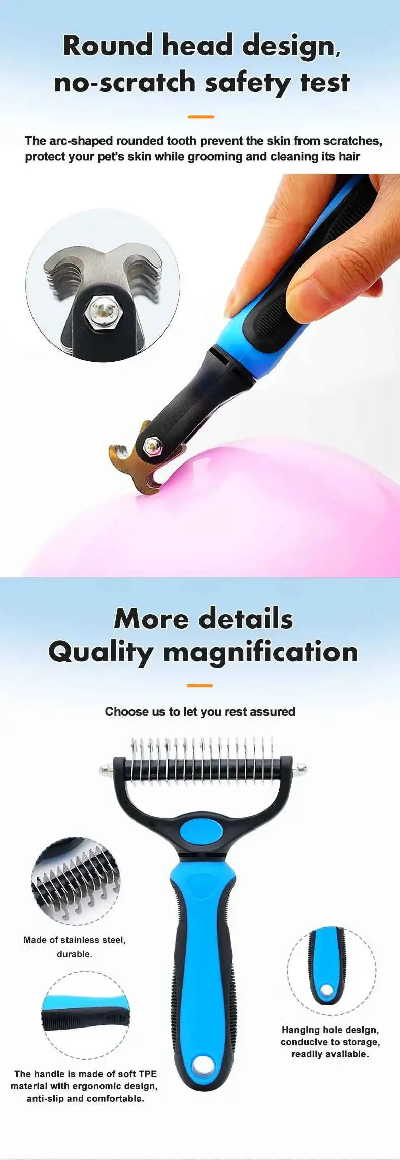 Pet Knot Remover Comb for Dogs & Cats - Dematting Tool with Stainless Steel Blades - Detangling Brush for Matted Hair - Professi