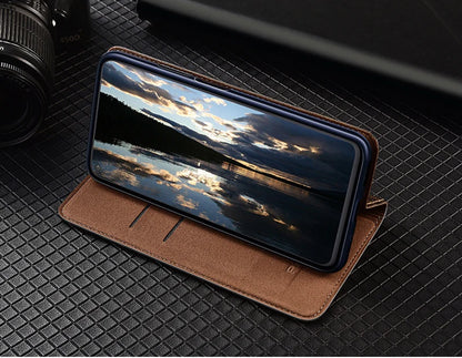 For OnePlus Nord 5 CE5 5G Flip Case Grid Pattern Magnetic Cover Luxury Cowhide Genuine Leather Card Pocket Wallet Cases Covers