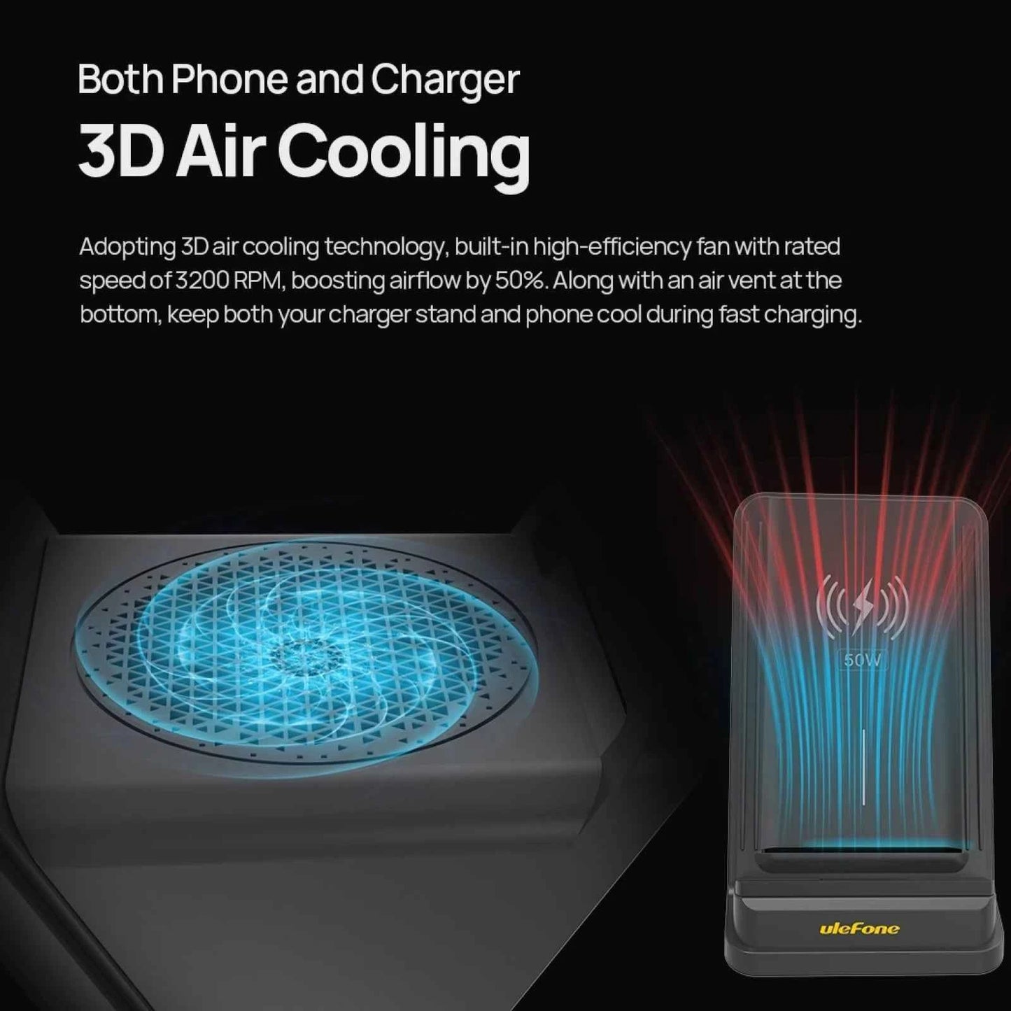 Ulefone WCS01 50W Air Cooled Wireless Charger Stand With Holder