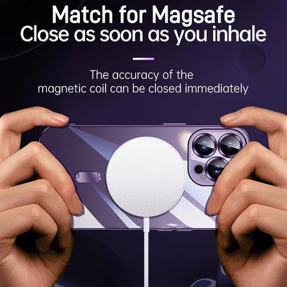 Plating For Magsafe Magnetic Phone Case For iPhone 16 15 14 13 12 11 Pro Max 16 Plus Wireless Charging With Lens Protector Cover