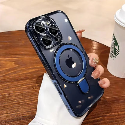 Luxury For Magsafe Bracket Case For iPhone 16 15 14 13 12 11 17 Pro Max 15 Plus Magnetic Ring Stand Holder Clear Acrylic Cover
