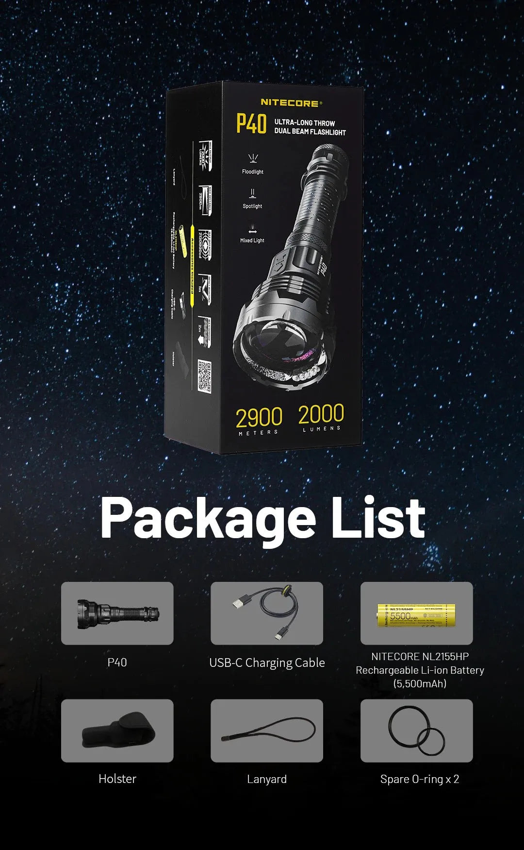 NITECORE Flashlight P40 seraching light Hunting  2000 lumens Ultra Bright Long Range flashlamp included wireless remote switch