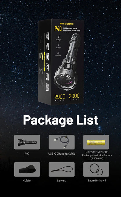 NITECORE Flashlight P40 seraching light Hunting  2000 lumens Ultra Bright Long Range flashlamp included wireless remote switch