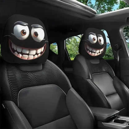 A set of exaggerated and entertaining car interior headrest covers for 2026, featuring humorous facial expressions and unique decorations.