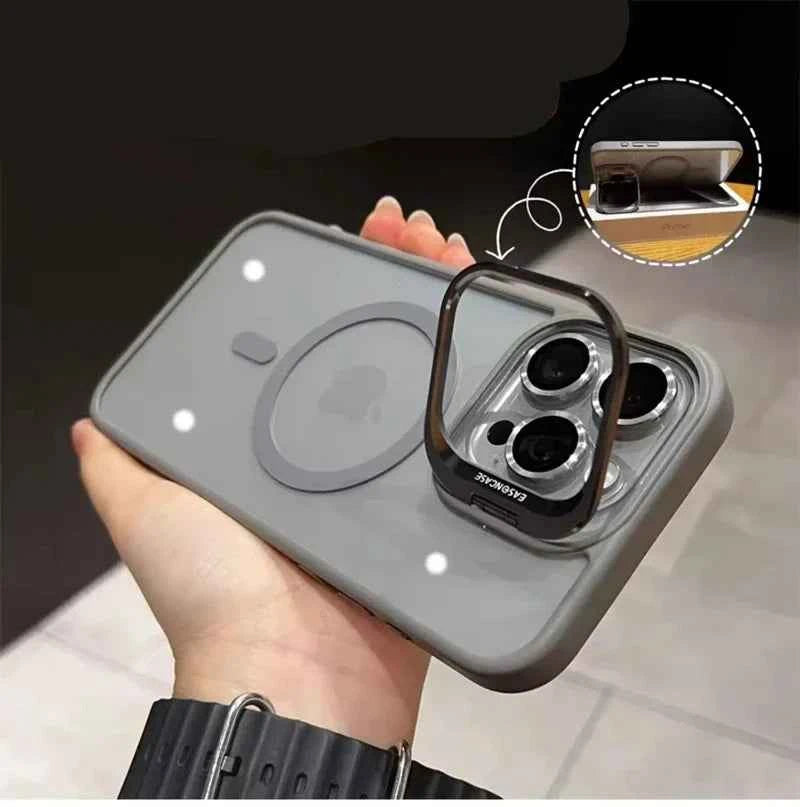Luxury Magnetic Shockproof Phone Case For iPhone 11 12 13 14 15 16 Pro Max Plus Magsafe Glass Lens Stand Protection Back Cover