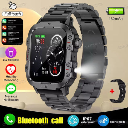 2025 New Military Smart Watch Men IP67 3ATM Outdoor Sports Fitness Tracker Health Monitoring 1.44 Inch Bluetooth Call Smartwatch