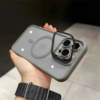 Luxury Magnetic Shockproof Phone Case For iPhone 11 12 13 14 15 16 Pro Max Plus Magsafe Glass Lens Stand Protection Back Cover