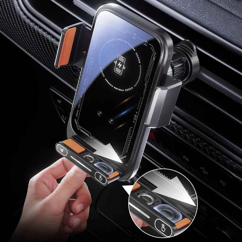 Black 15W Wireless Car Charger With IR Sensor One Touch Rotation Vent Mount