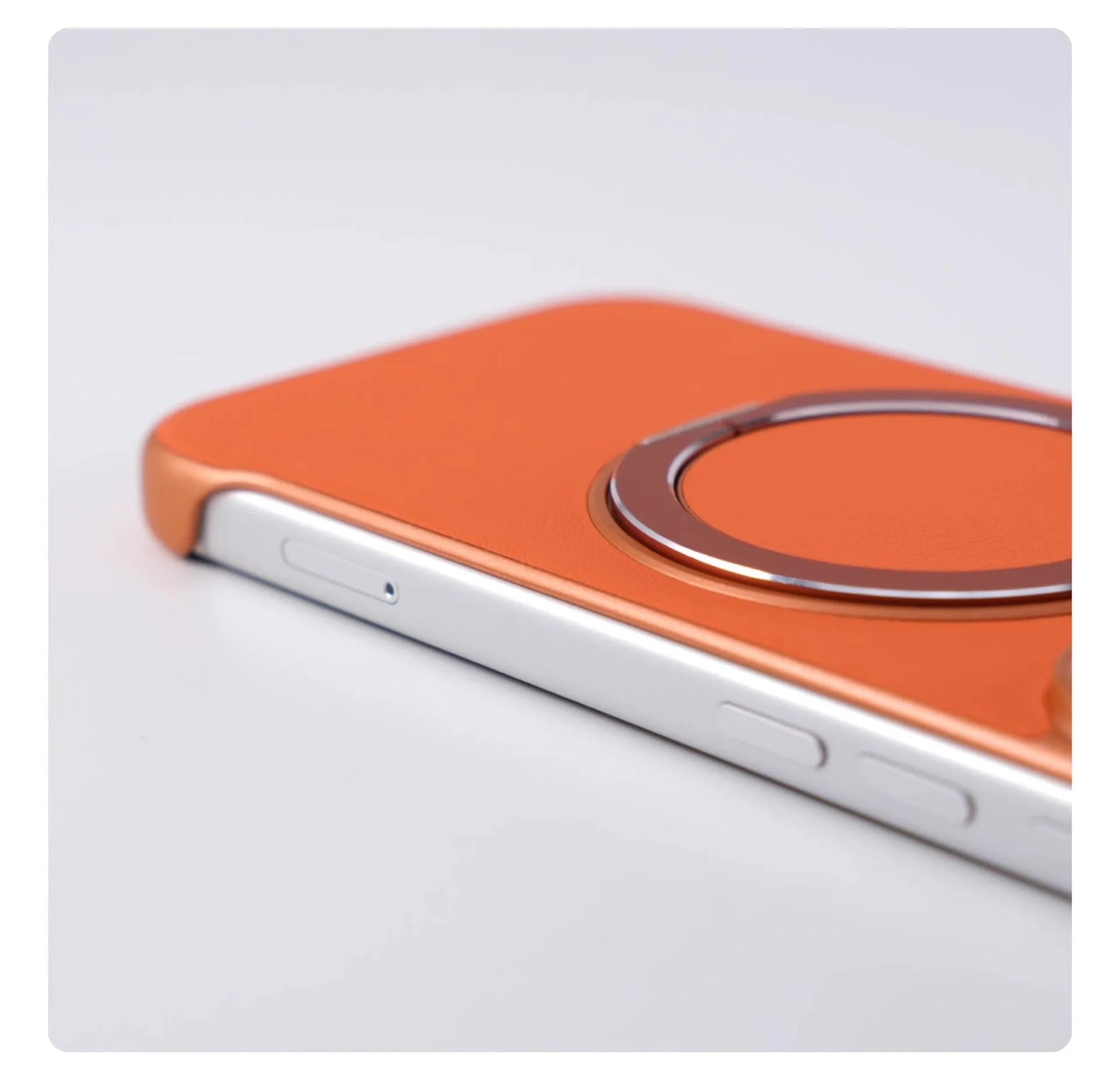 Borderless Leather Ring Holder Bracket Phone Case For iPhone 17 Air 16 15 14 13 12 11 Pro Max Plus Magnetic Magsafe Hard Cover