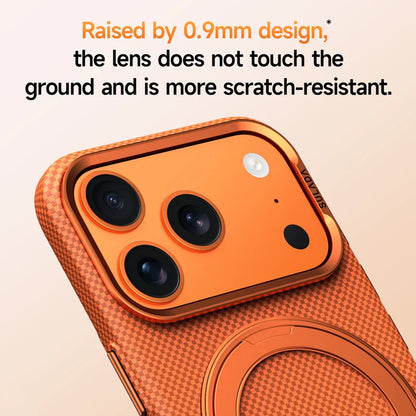 Alloy Lens 360 Rotating Bracket Magnetic Case for iPhone 17Pro Max 16 pro Carbon Fiber Texture Wireless Charge Frosted PC Cover