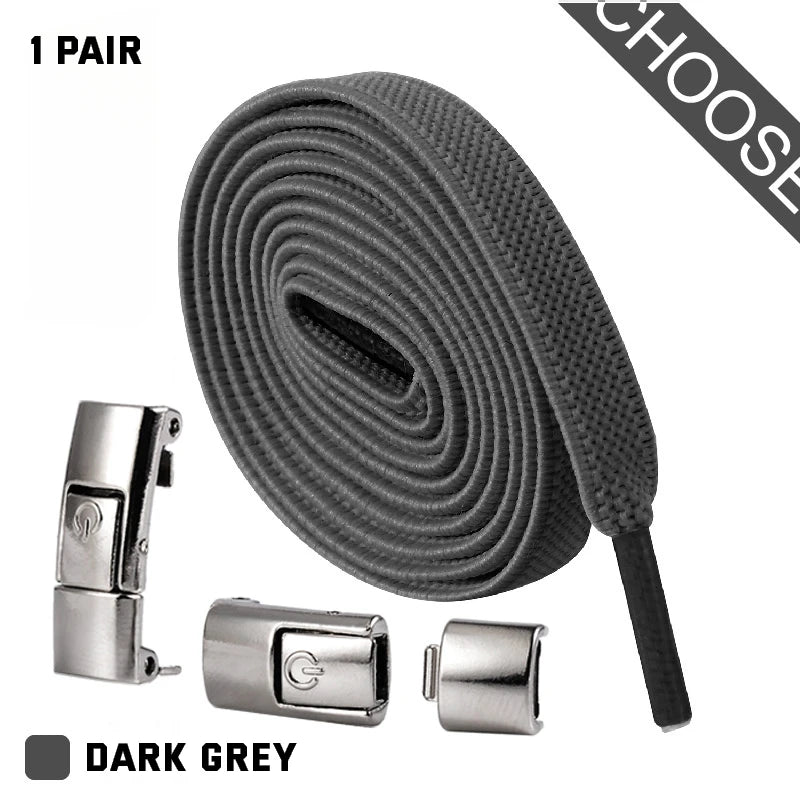 Press Lock Elastic Shoelaces 8mm Flat No Tie For Shoes Kids Adults
