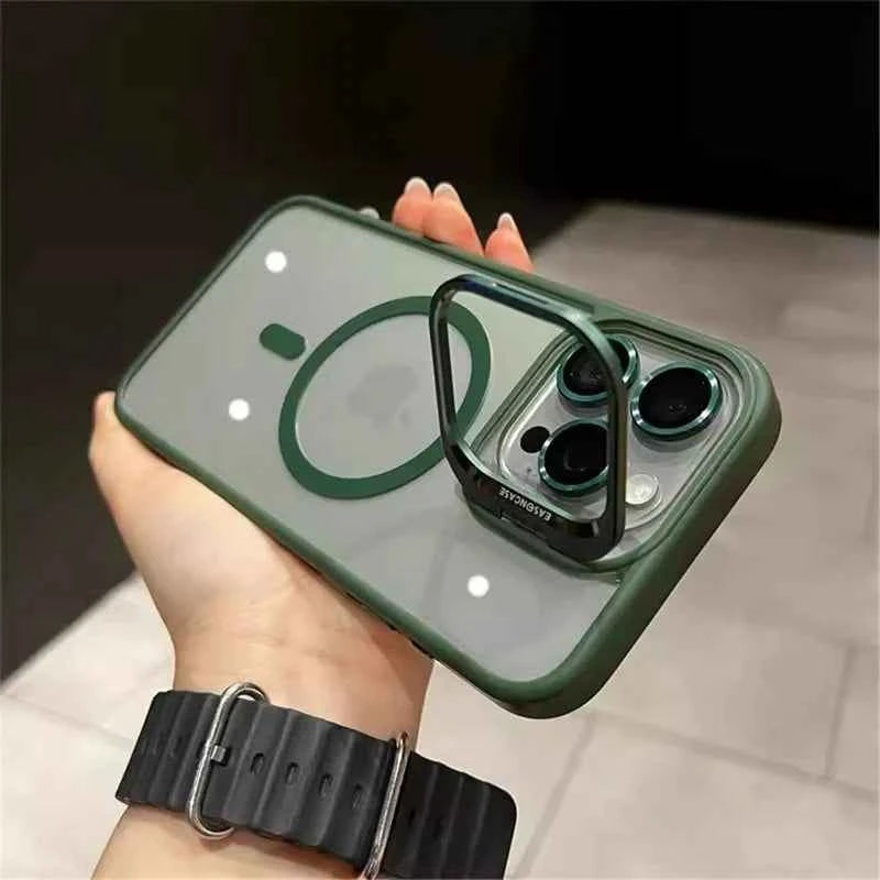 Luxury Magnetic Shockproof Phone Case For iPhone 11 12 13 14 15 16 Pro Max Plus Magsafe Glass Lens Stand Protection Back Cover