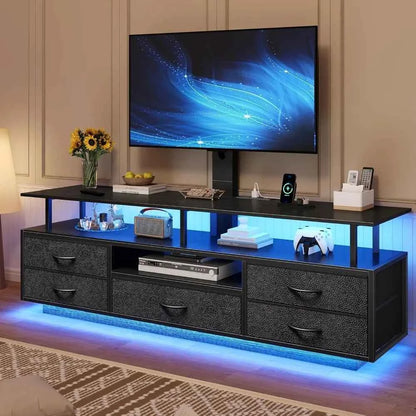 TV Stand with Mount for 32/55/65/70 inch TVs, 51.2 LED TV Stand with Power Outlets & Storage, Entertainment Center with S