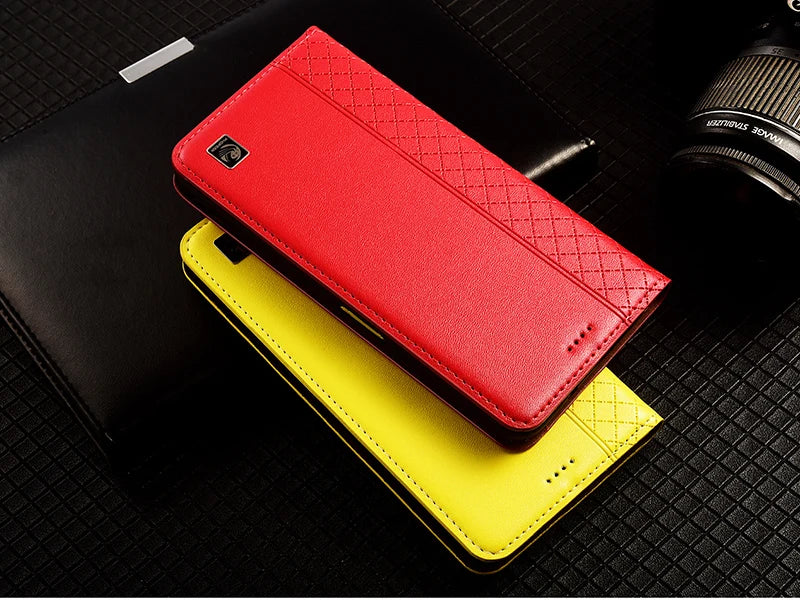 For OnePlus Nord 5 CE5 5G Flip Case Grid Pattern Magnetic Cover Luxury Cowhide Genuine Leather Card Pocket Wallet Cases Covers