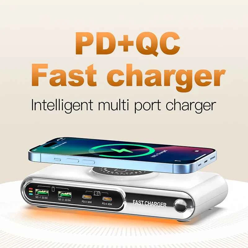72W 4 Port USB C PD QC Fast Charger Wireless Charging For Phone