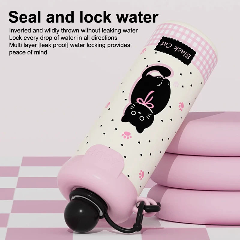 ♥Cartoon Animal Float Ball Water Bottle - 316 Stainless Steel Insulated Tumbler with Straw & Carry Strap for Kids and Students