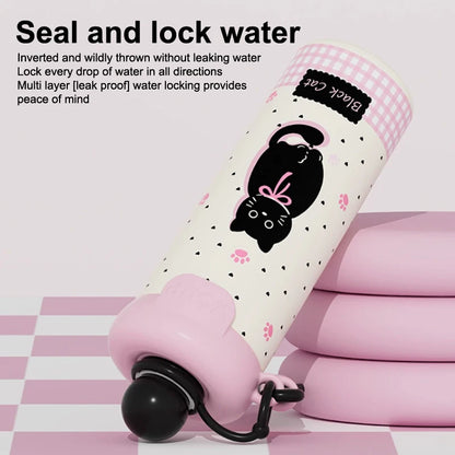 ♥Cartoon Animal Float Ball Water Bottle - 316 Stainless Steel Insulated Tumbler with Straw & Carry Strap for Kids and Students