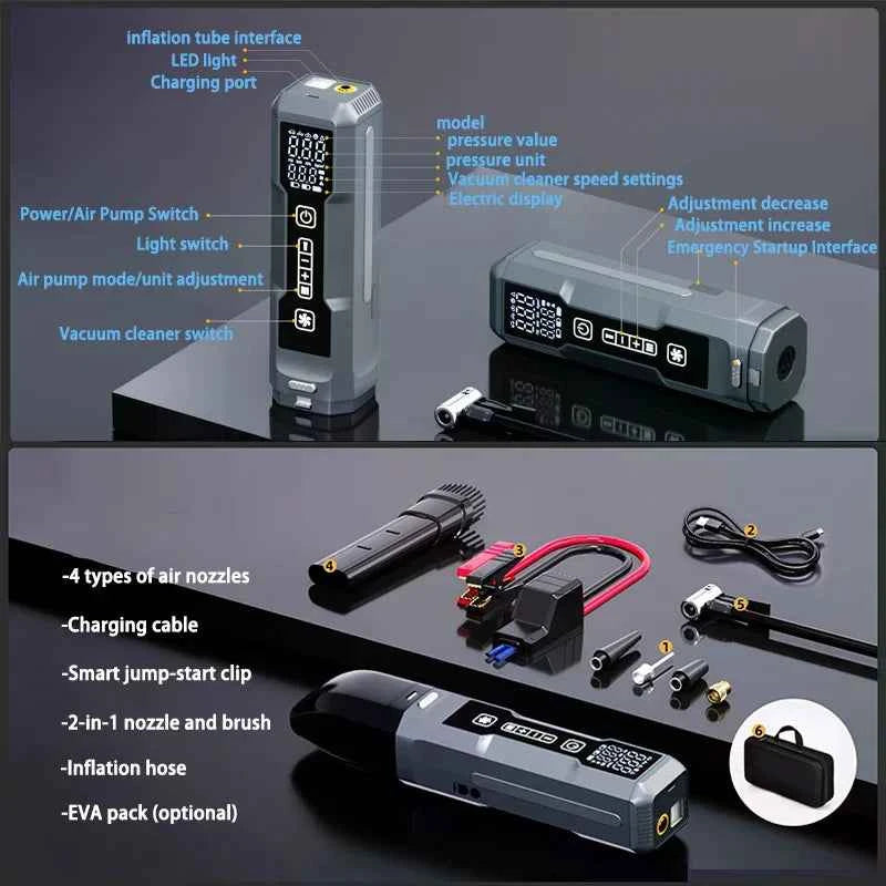 5 IN 1 Jump Starter For Car Battery Car Jump Starter Heavy Duty Jumpstarter Heavy Duty With Air Pump & Vacuum Cleaner