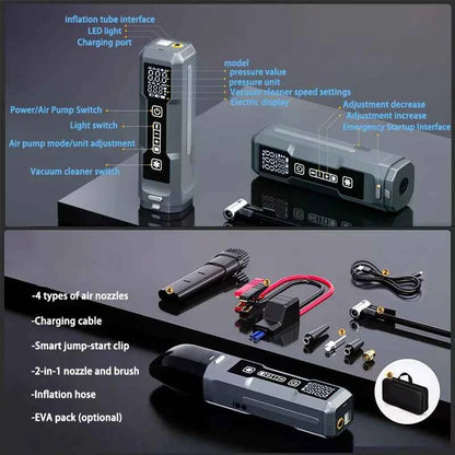 5 IN 1 Jump Starter For Car Battery Car Jump Starter Heavy Duty Jumpstarter Heavy Duty With Air Pump & Vacuum Cleaner