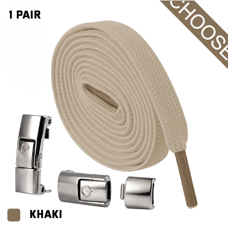 Press Lock Elastic Shoelaces 8mm Flat No Tie For Shoes Kids Adults